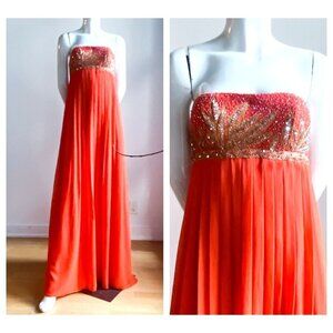 NWT Aidan Mattox Orange Beaded Empire Waist Grecian Silk Chiffon Gown 2
